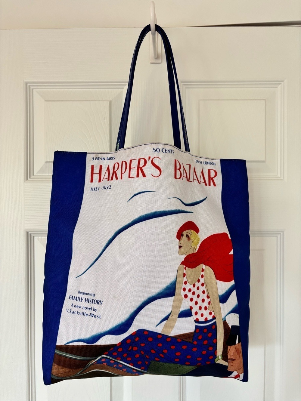 Vintage Estée Lauder x Harper's Bazaar Tote Bag Blue and White lightweight